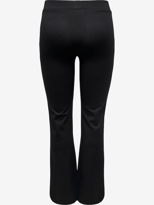 Women's High Rise Fabric Flared Trousers with Rubber Band Black