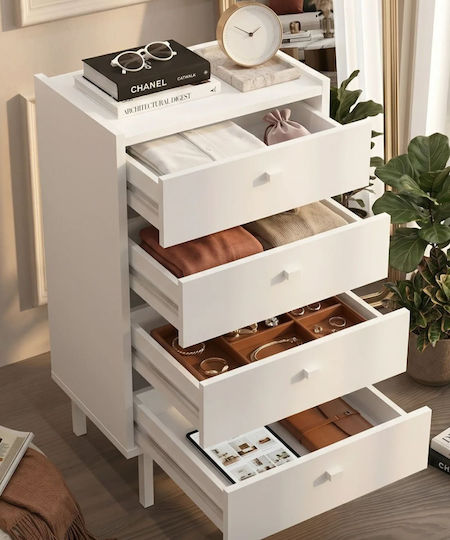 Wooden Bedroom Chest of Drawers Luke with 4 Drawers White 48x37x80cm