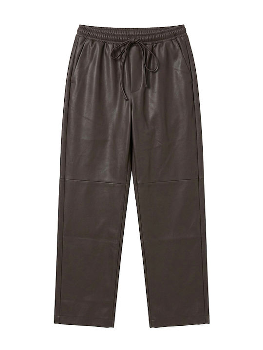 Damen Hochgeschnittenes Lederhose mit Gummiband Braun