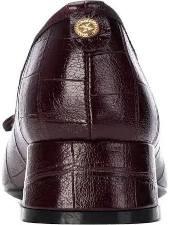 Leder Pumps mit Niedrigem Absatz Burgundisch