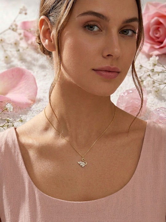Swan Necklace From Gold Plated Silver With Zircon