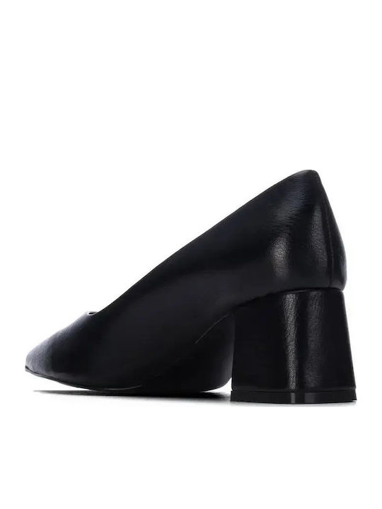 Leder Spitze Zehe Pumps mit Mittelhohem Absatz Schwarz