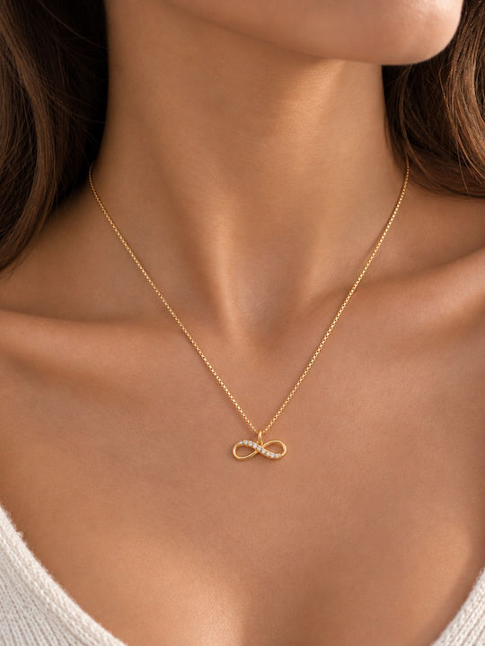 Infinity Necklace From Gold Plated Silver With Zircon