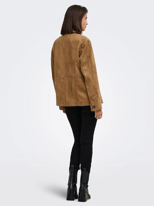 Damen Wildleder Biker Jacke Tabac