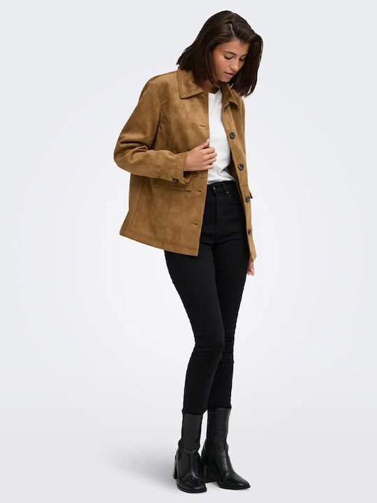Damen Wildleder Biker Jacke Tabac