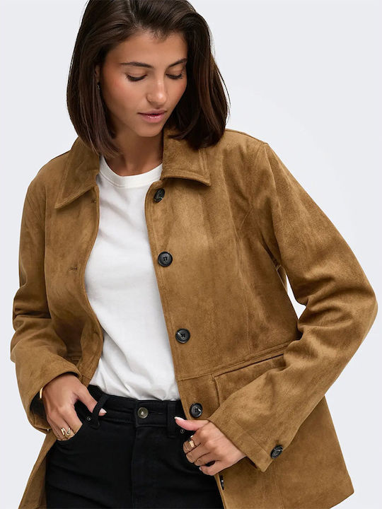 Damen Wildleder Biker Jacke Tabac