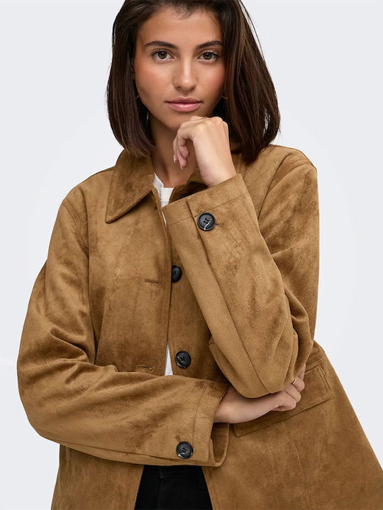 Damen Wildleder Biker Jacke Tabac
