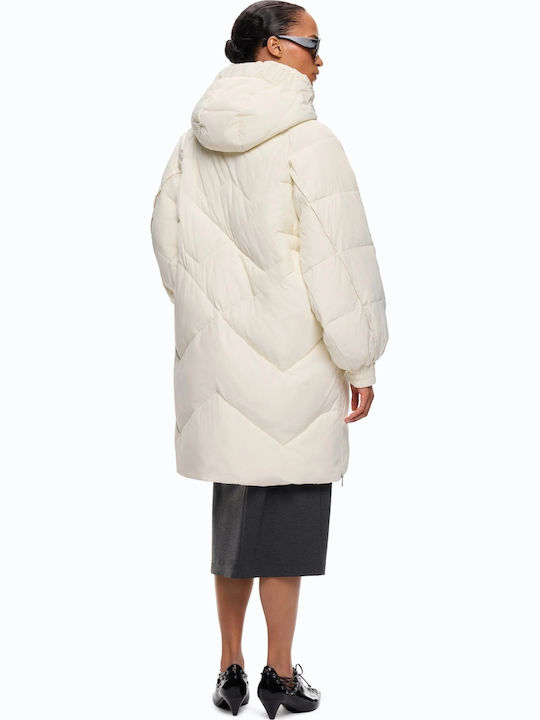 Дълго Дамско Puffer Яке за Зима Off White