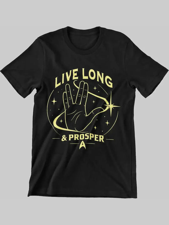 Kids Top Black with Vulcan Salute and Starfleet-inspired Delta A Star Trek inspired graphic Kids Top for science fiction fans and