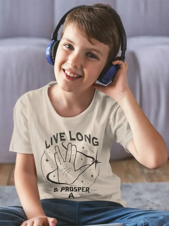 Kids T-Shirt Natural with Vulcan Salute and Starfleet-Inspired Delta A Star Trek Inspired Graphic T-Shirt for Fans of Science Fiction and