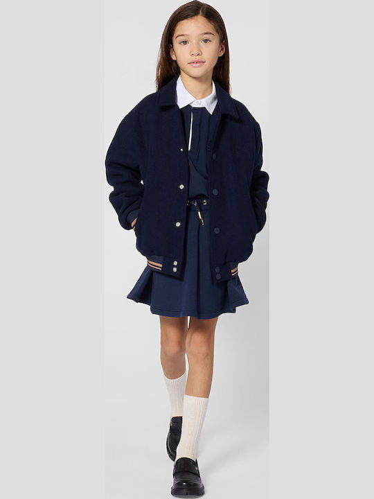Kids Long-sleeved Polo Navy Blue With White Collar