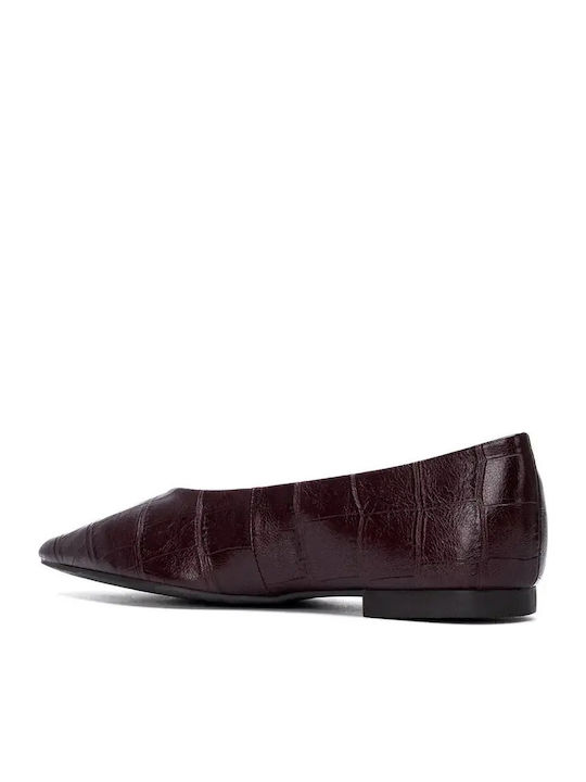 Leder Damen Ballerinas Spitz zulaufend Tierdruck Burgundisch