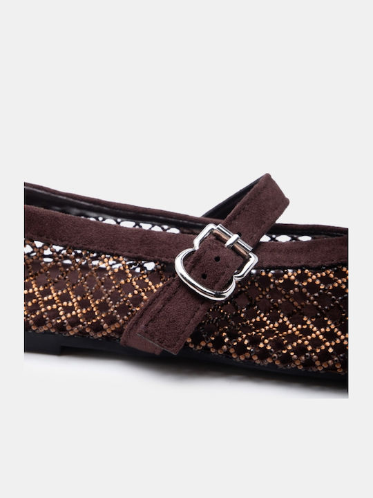 Damen Ballerinas Spitz zulaufend Braune