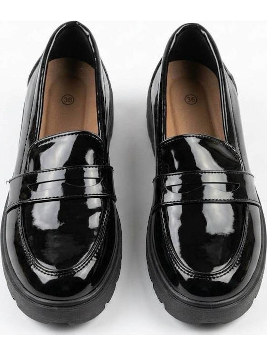 Patent Leather Women's Loafers In Black Color