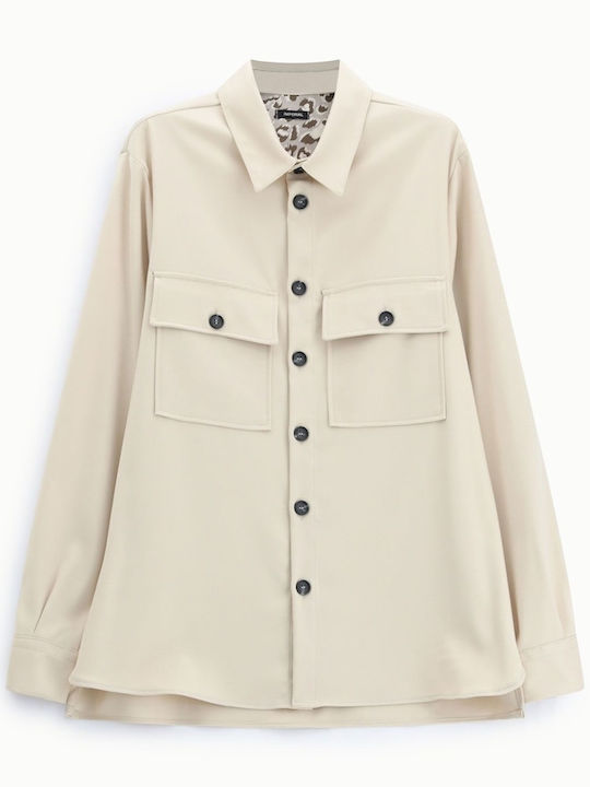 Long Sleeve Overshirt in Regular Fit Beige