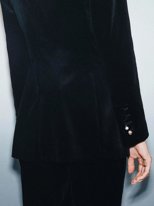 Marella Damen Samt Blazer Schwarz