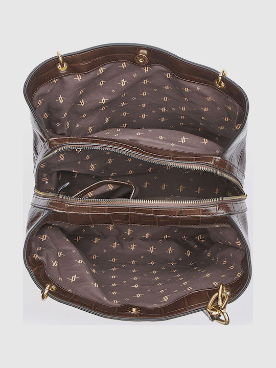 Γυναικεία Τσάντα Ώμου Croco Brown