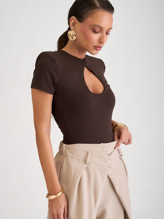 Cut Out Brown Dark Bodysuit