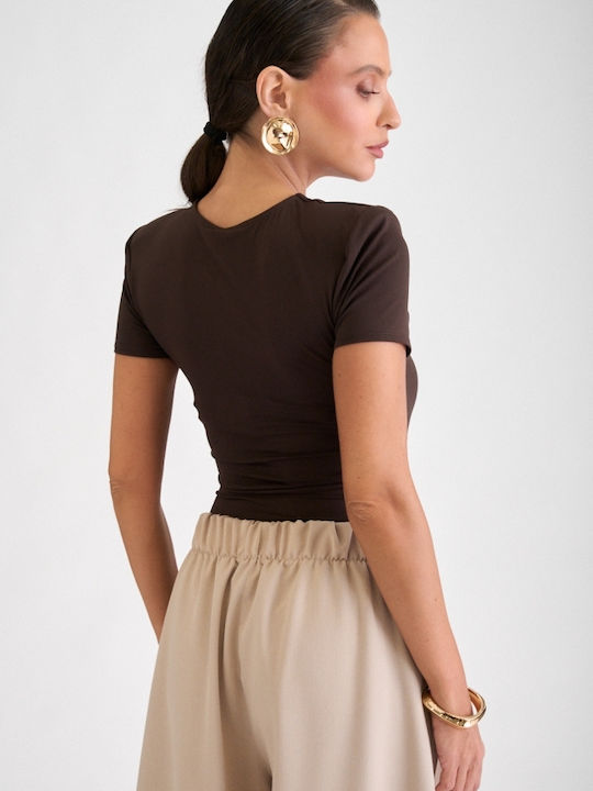 Cut Out Brown Dark Bodysuit