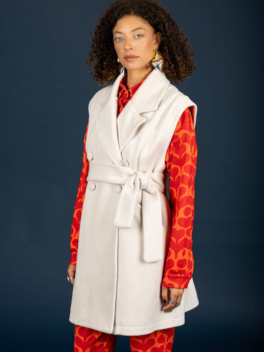 Ärmellose Damen Strickjacke Ecru
