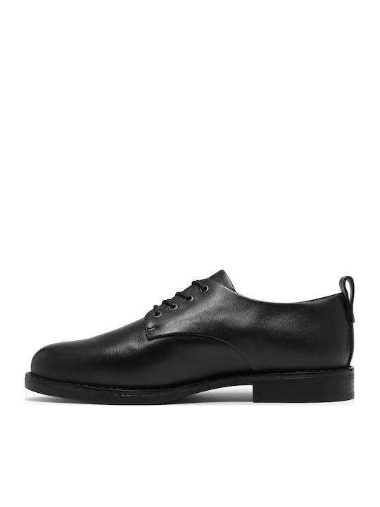 Lace Δερμάτινα Γυναικεία Oxfords σε Μαύρο Χρώμα