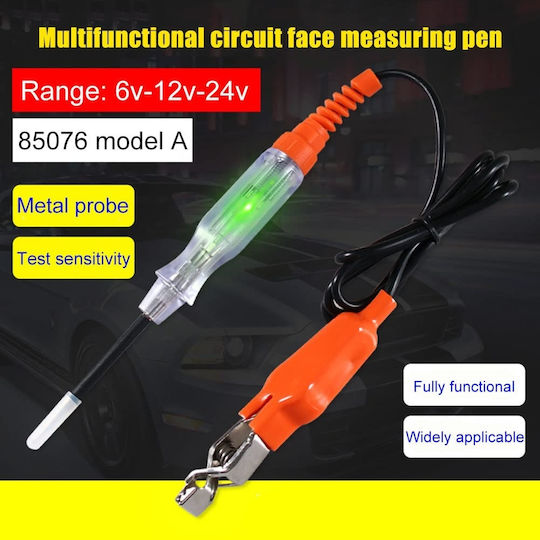 Techstar 85076a Tester de Circuit Auto Lampă 6–24v Dc Roșu Verde Led Polaritate Sondă Metalică Clemă Crocodil Protecție Siguranță Mașini Motociclete Camioane