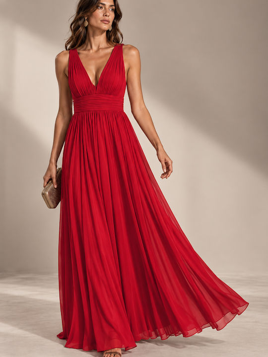 Summer Maxi Evening Satin Red Dress