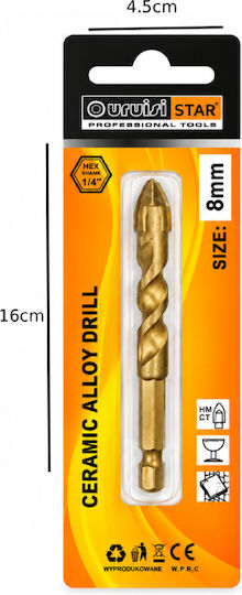 Uruisi Star Drill With Hexagon Shank For Glass Tiles And Metal 0.8mm 8mm 12mm 45x160mm