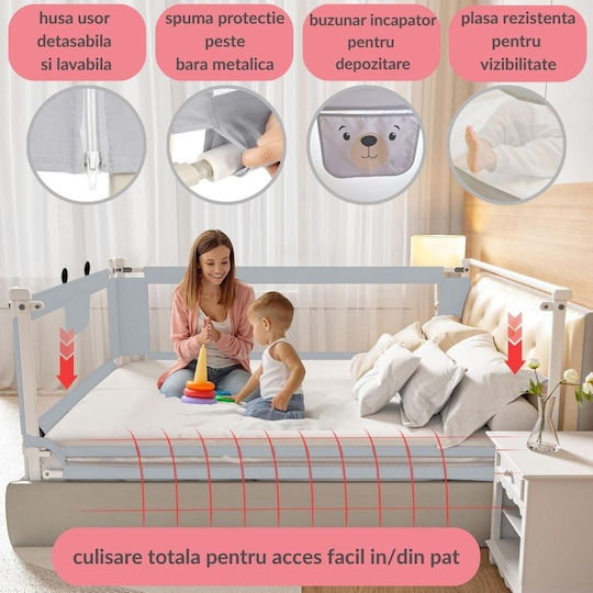 Kidizi Bară de Protecție pentru Pat Pliabilă din Material Textil în Culoare Gri 140 cm