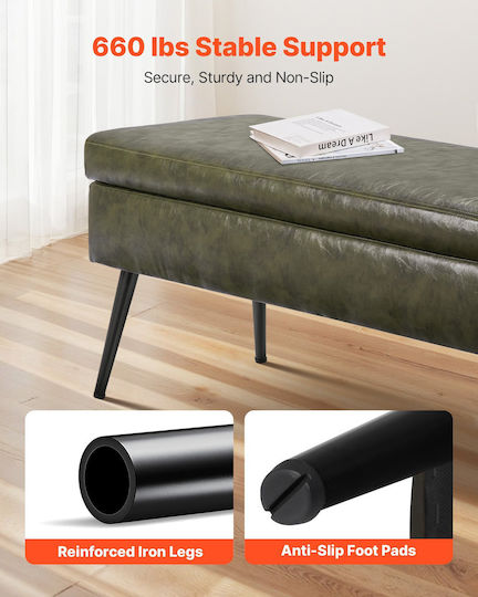 Vevor Bench Stool With Storage Space Upholstered with Artificial Leather Green