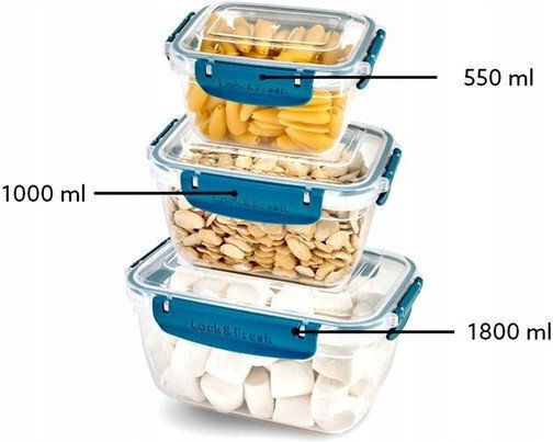 Max Home Set Plastic Lunch Boxes Transparent 3 Pieces