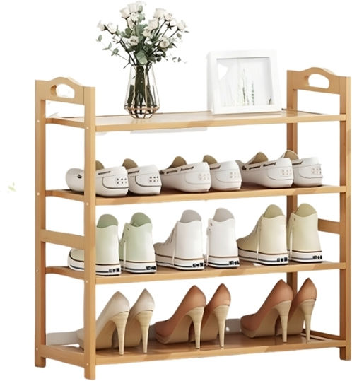 Bamboo Shoe Organizer with 3 Shelves Beige 67x23x67cm