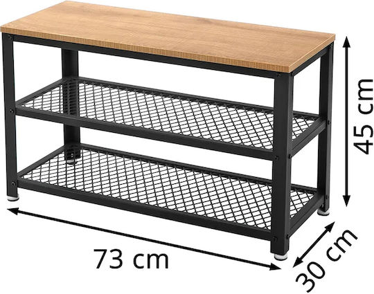 Metalică Suport pentru pantofi cu 2 Rafturi Neagră L73xW30xH45cm