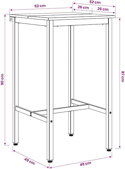 Square Wooden Bar Table with Black Oak Metal Frame 52x52x90cm