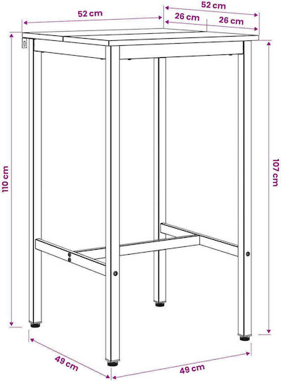 Sonoma Oak Square Bar Table Wooden with Metal Frame Sonoma 52x52x110cm