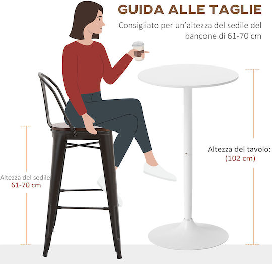 Round Bar Table Wooden with Metal Frame White 60x60x102cm