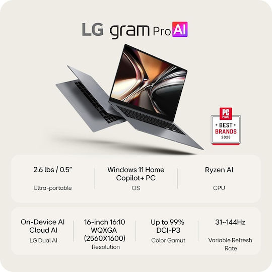 LG gram Pro 16 16" IPS QHD+ Touchscreen (Ryzen AI 400 Series-445/32GB/2.0TB SSD/W11 Home) (US Keyboard)