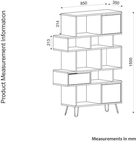 Bibliotecă Match Naturală / Antracit 95x35x150 cm