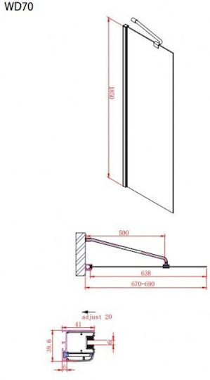 Devon Iwis Walk-in 455- Разделител на верандата Душ с Плъзгащи се Врата 47-49x185см