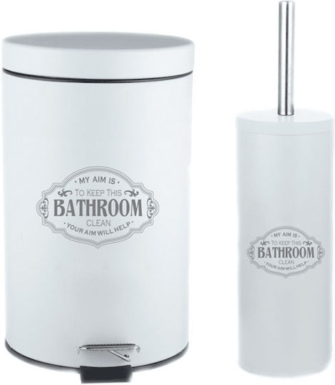 Sidi Home Plast Metallic Toilet Brush and Basket Set 7lt White