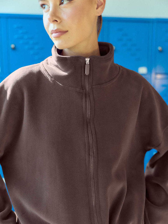 Celestino Cardigan Pentru Femei Fleece Cu Buzunare Croială Lejeră Maro