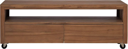 TV-Ständer aus Massivholz mit Rädern Natürliche Farbe M110xT30xH40cm