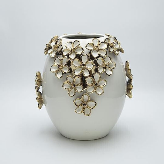 Ceramic Vase White Flowers Φ23xH25cm