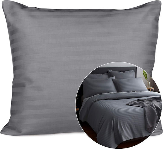 Satin-Baumwoll-Kissenbezug Gestreift Anthrazit/50x60