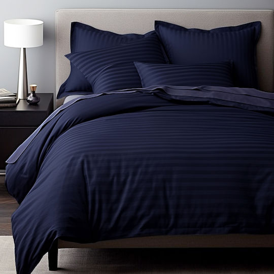 Satin Cotton Pillowcase Striped Navy Blue/50x60