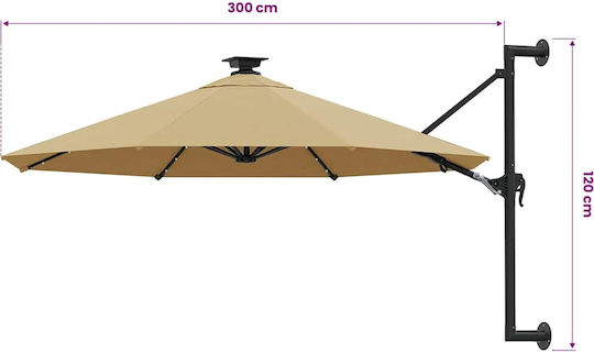Wall Mounted Circular Metal Parasol Taupe Diameter 3xHeight 1.31m