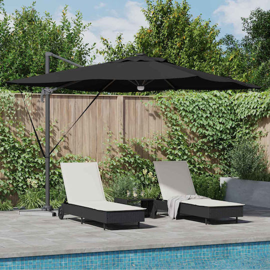 Hängender Quadratischer Garten- und Terrassen-Sonnenschirm aus Aluminium Schwarz 2,7x2,7xHöhe 2,7 m