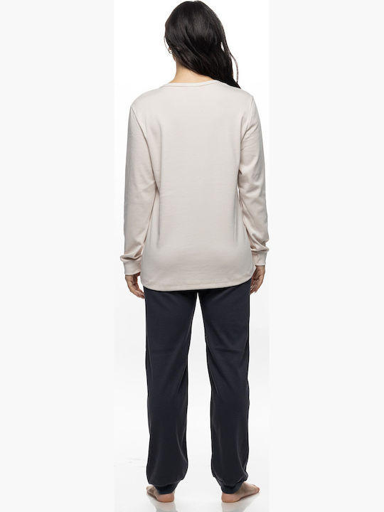 Galaxy Galaxy Damen Schlafanzug & Pyjamas Winter Ecru/Anthrazit