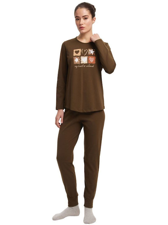Minerva Minerva Damen Schlafanzug & Pyjamas Winter Baumwollene Braun