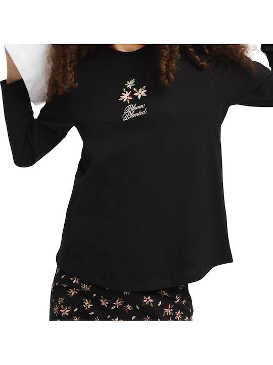 Minerva Minerva Damen Schlafanzug & Pyjamas Winter Schwarz Bloom